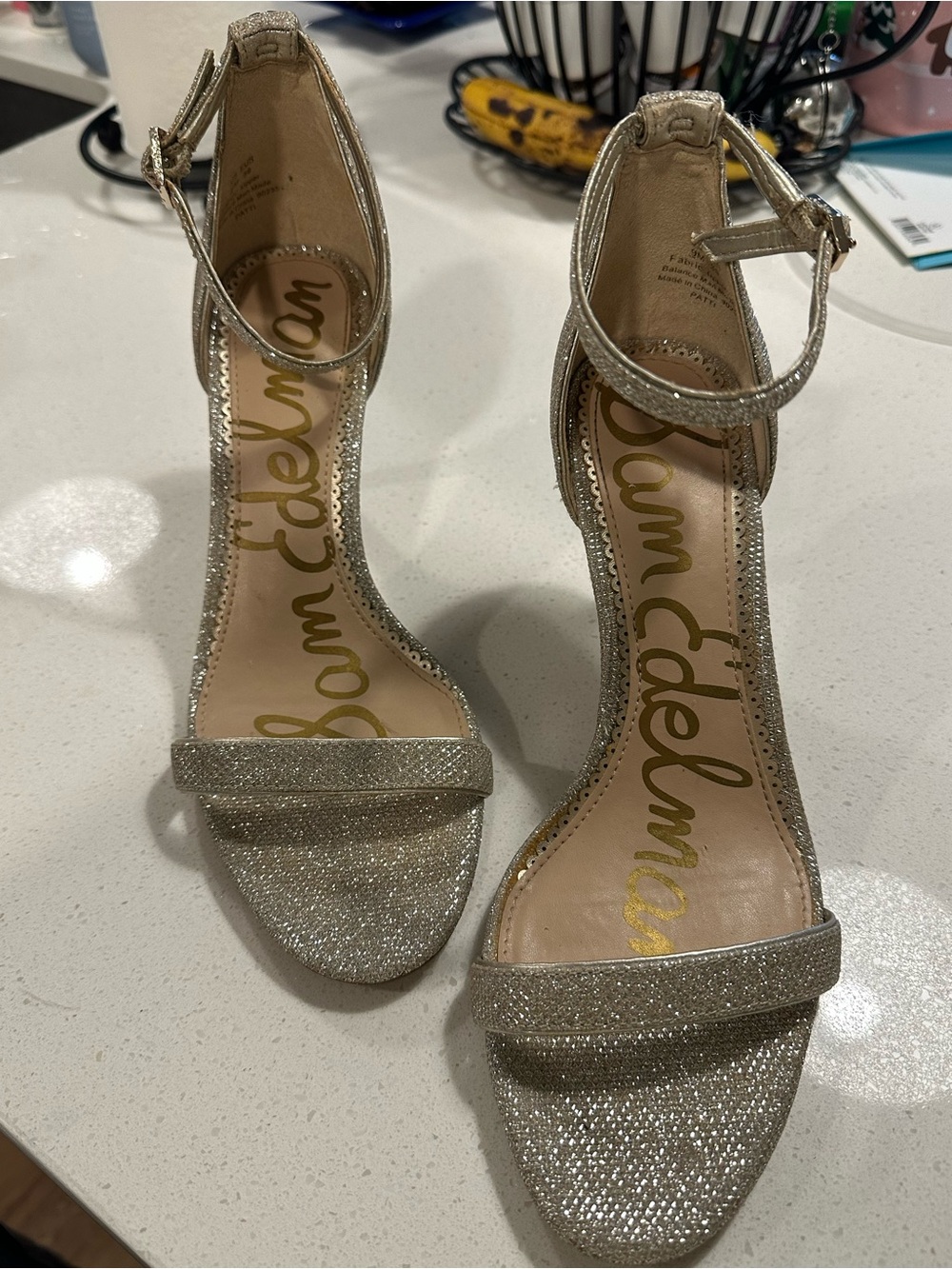 Sam Edelman ARIELLA Textured Metallic Ankle Strap Heels Women’s Size 9